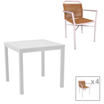 Set de 5 buc masa si scaune de gradina Kliton Clutch aluminiu, alb, 80x80x74 cm