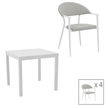 Set de 5 buc masa si scaune de gradina Kliton Pino aluminiu, alb, 80x80x74 cm