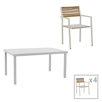 Set de 5 buc masa si scaune de gradina Kliton Savor aluminiu, alb, 150x80x74 cm