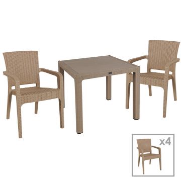 Set de dining Explore-Halcyon set 5 piese capucino, Bej, 90x90x74 cm