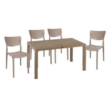 Set de gradina masa si scaune Explore, Ignite set 5 piese cappuccino 150x90x73 cm