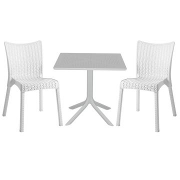 Set de gradina masa si scaune Groovy-Confident set 3 piese, alb, 80x80x74 cm
