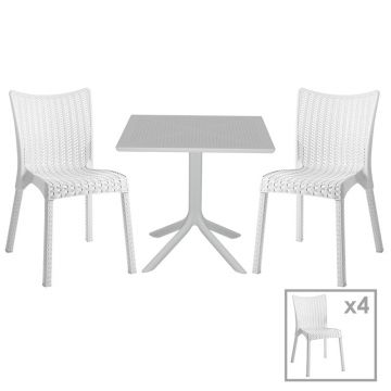 Set de gradina masa si scaune Groovy-Confident set 5 piese, alb, 80x80x74 cm