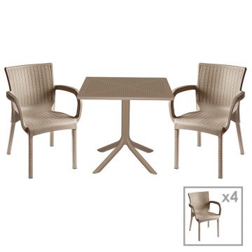 Set de gradina masa si scaune Groovy, Festive set 5 piese cappuccino 80x80x74 cm