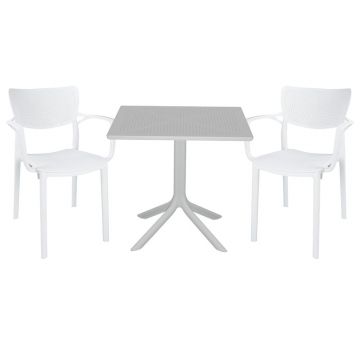 Set de gradina masa si scaune Groovy-Fontline set 3 piese alb 80x80x74 cm