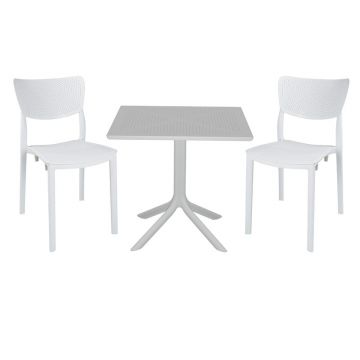 Set de gradina masa si scaune Groovy-Ignite set 3 piese, alb, 80x80x74 cm