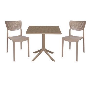 Set de gradina masa si scaune Groovy, Ignite set 3 piese, cappuccino, 80x80x74 cm