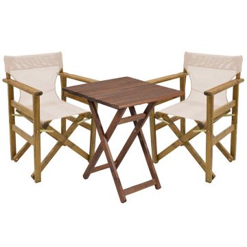 Set de gradina masa si scaune Retto 3 bucati din lemn masiv de fag nuc, PVC, bej, 60x60x71 cm