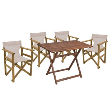 Set de gradina masa si scaune Retto 5 bucati din lemn masiv de fag nuc, PVC, bej, 100x60x71 cm