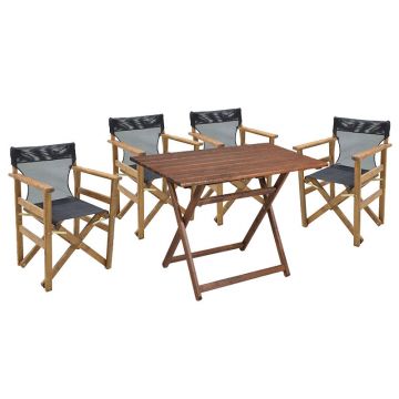 Set de gradina masa si scaune Retto 5 bucati din lemn masiv de fag nuc, PVC, negru, 80x60x72 cm