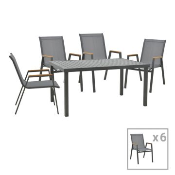 Set de Masa Azelie-Kliton 7 piese din tesatura antracit-aluminiu, antracit, 77x55x94 cm