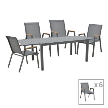 Set de Masa Azelie-Lafla 7 piese, din tesatura antracit-aluminiu, antracit, 77x55x94 cm