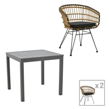 Set de Masa de dining Kliton-Naoki 3 piese din aluminiu si metal Antracit la nuante de negru 80x80x74 cm