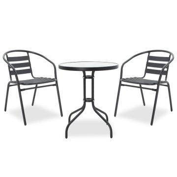 Set de Masa de dining Watson-Tade 3 piese metal-negru-sticla D60x70 cm