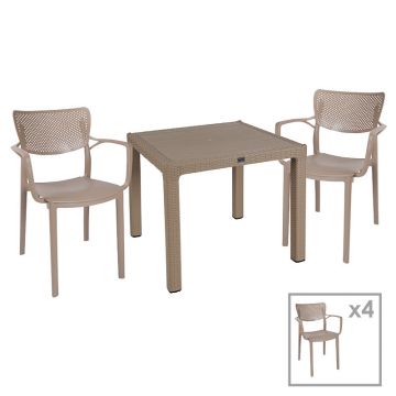 Set de Masa Explore-Fontline 5 piese capucino, Bej, 90x90x74 cm