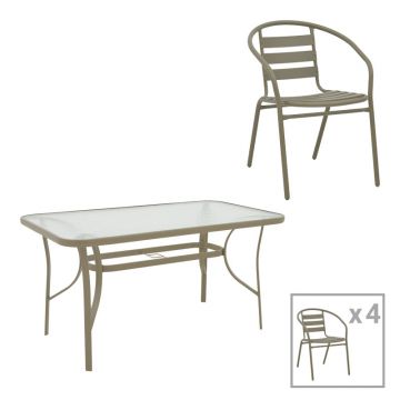 Set de mobilier pentru sufragerie cu masă și scaune Tade-Ensure, Metal și Sticlă, Multicolor, 140x80x70 cm