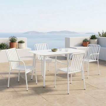Set dining exterior Heven Vista, 5 piese, Negru-Alb, aluminiu, 120x70x72 cm