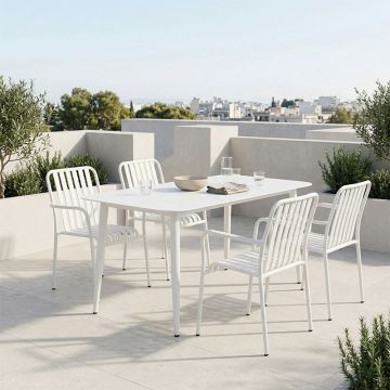 Set dining exterior Heven Vista, 5 piese, Negru-Alb, aluminiu, 150x80x72 cm
