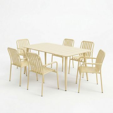 Set dining exterior Heven Vista, 7 piese, aluminiu, Champagne, 150x80x72 cm