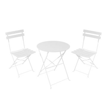 Set masa bistro pliabila cu 3 piese, metal, alb, 60x71 cm