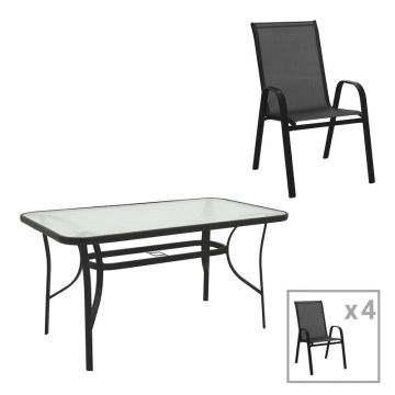 Set masă cu funcție extensibilă Calan, Metal și Sticlă, Negru, 140x80x70 cm