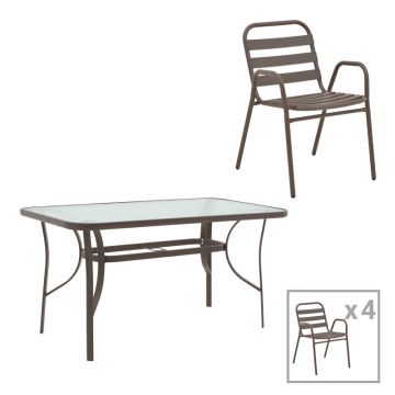 Set masă cu scaune Ensure-Sussie, metal, maro, 140x80x70 cm