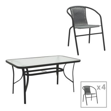 Set masă de dining cu 5 piese Obbi-Ensure, Metal și sticlă, 140x80x70 cm, Negru