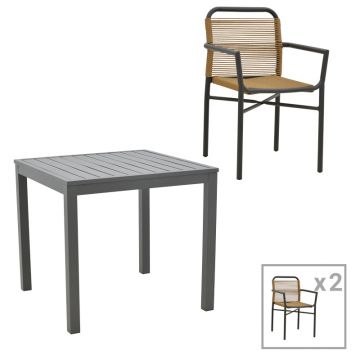 Set masa de dining cu set de 3 piese Kliton-Clutch, Aluminiu, 80x80x74 cm, Non-aluminiu Antracit