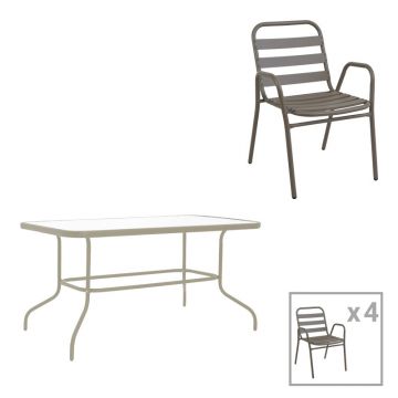 Set masă și scaune Valor-Sussie, metal, finisaj șampanie, 110x60x70 cm