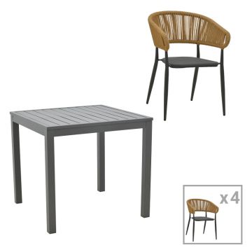 Set masa si scaune 5 buc de gradina Kliton-Raven Antracit 80x80x74 cm