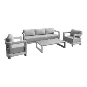Set mobilier de exterior Jenora, aluminiu și țesătură, bej cu accente gri deschis
