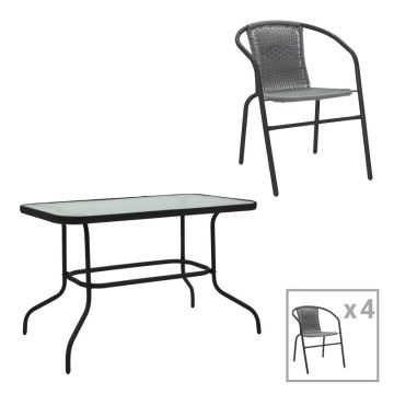 Set mobilier dining cu funcție extensibilă Valor-Obbi, Metal/Glas, Negru - Gri, 110x60x70 cm