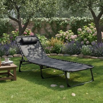 Sezlong reglabil Heinner, 189x58x30 cm, otel/textilena, negru