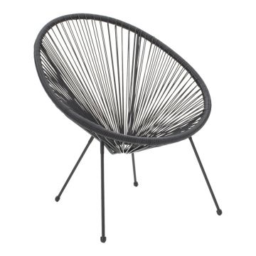 Fotoliu Acapulco cu structură metalică și aspect rattan, Metal și Rattan, Alb - Negru, 68x74x84 cm - Negru