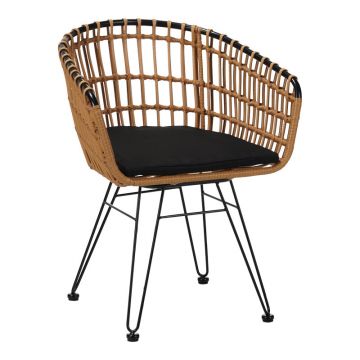 Fotoliu modern Naoki cu structură metalică, lemn, compacte, 61x57x80 cm - Negru