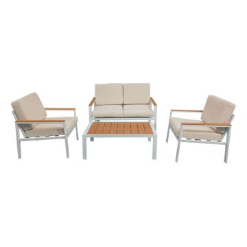 Garden lounge Set la moda 4buc bej-alb aluminiu, 118x72x67 cm - Alb