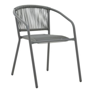 Scaun de brat din metal-ratan stivuibil Lindaria, Gri inchis, 54x63x74 cm - Gri
