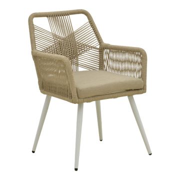 Scaun de exterior Andros, Alb-Natural-Nisip, aluminiu si ratan PE, 56x60x86 cm - Alb-Natural-Sand