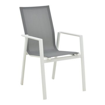 Scaun de gradina Dashiell metal negru textilena, Alb - Negru, 71x58x94 cm - Alb