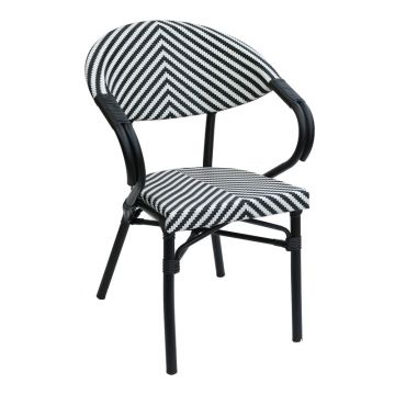 Scaun de gradina Isaia stivuibil aluminiu negru si textilena, alb si negru, 57x57x83 cm - Negru