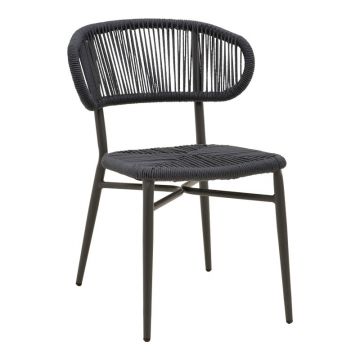 Scaun din aluminiu cu ratan, model Agus, empilabil, aluminiu și ratan, negru, 55x63x77 cm - Negru