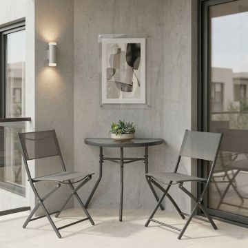 Set bistro exterior Bion Jeve, 3 piese, Antracit-Champagne, metal si textilene, 70x40x65 cm - Antracit-Champagne