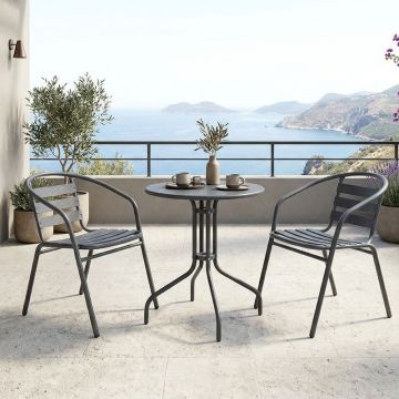 Set bistro exterior Vergo Tade, 3 piese, metal, Antracit, Ø60x70 cm - Antracit