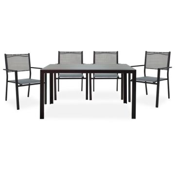 Set de gradina 5 piese Nares-Moly aluminiu texMarone, Alb - Negru, 135x200 cm - Negru