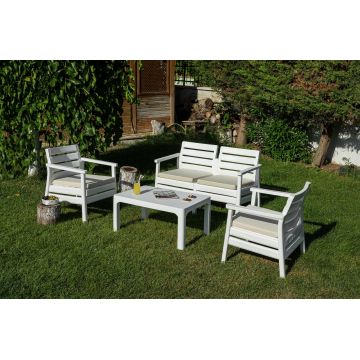 Set de grădină Sofa Set Double, Diverse culori, 125x67x81 cm - Alb