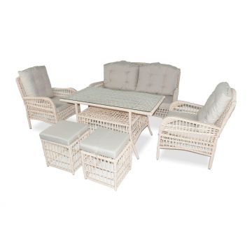 Set De Lounge De Grădină Lady Pouffe, Crem, 6 Piese - Crem