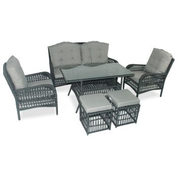 Set De Lounge De Grădină Lady Pouffe, Crem, 6 Piese - Gri