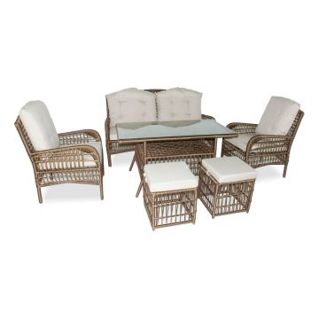 Set De Lounge De Grădină Lady Pouffe, Crem, 6 Piese - Multicolor