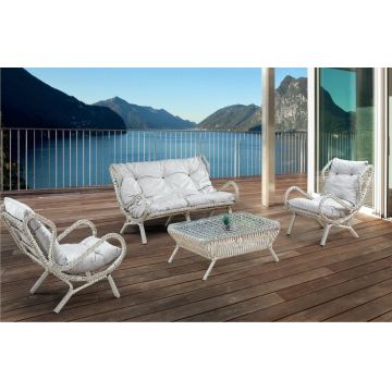 Set de lounge de grădină Lerra 1+1+3, Gri, 4 Piese - Crem