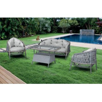 Set de lounge de grădină Lerra 1+1+3, Gri, 4 Piese - Gri